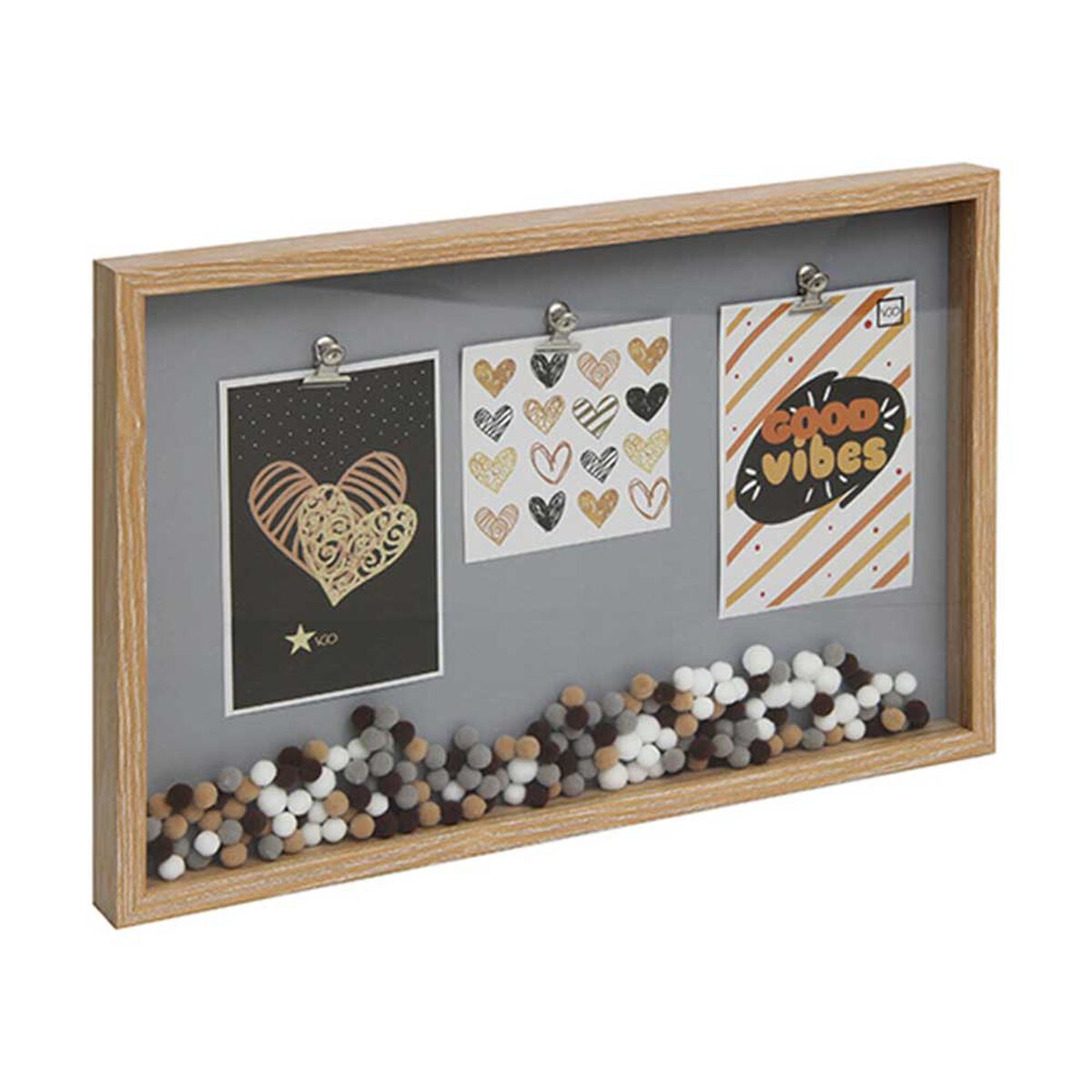 Marco Vgo Madera con Pinzas Pompones Café 27 x 41 cm