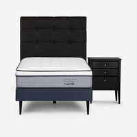 Cama Europea Rosen 1,5 Plazas Indie + Respaldo + Velador Issey Grafito