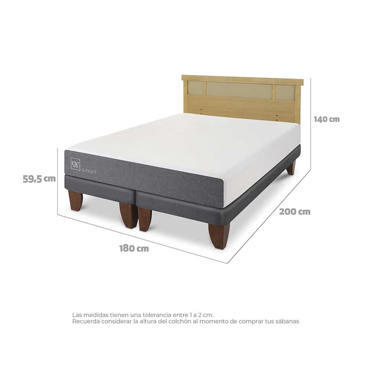 Cama Europea CIC Base Dividida King Smart + Respaldo Dublin Mostaza