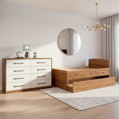 Combo Cama Nido Casanova 1,5 Plazas Juvenil Nogal + C&oacute;moda Casanova Charlotte Nogal 8 Cajones