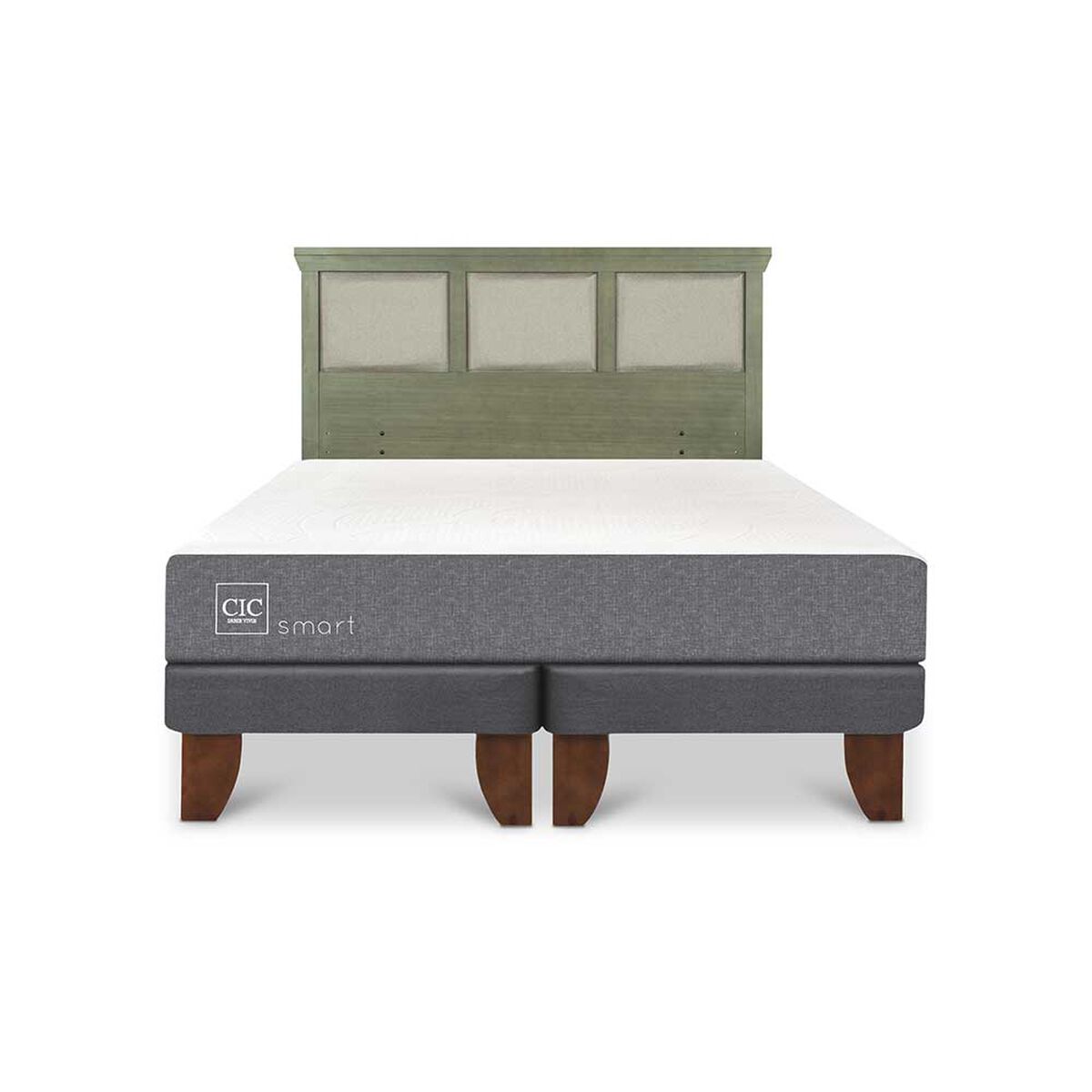 Cama Europea CIC Base Dividida 2 Plazas Smart + Respaldo Torino Olivo