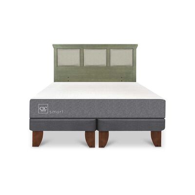 Cama Europea CIC Base Dividida 2 Plazas Smart + Respaldo Torino Olivo
