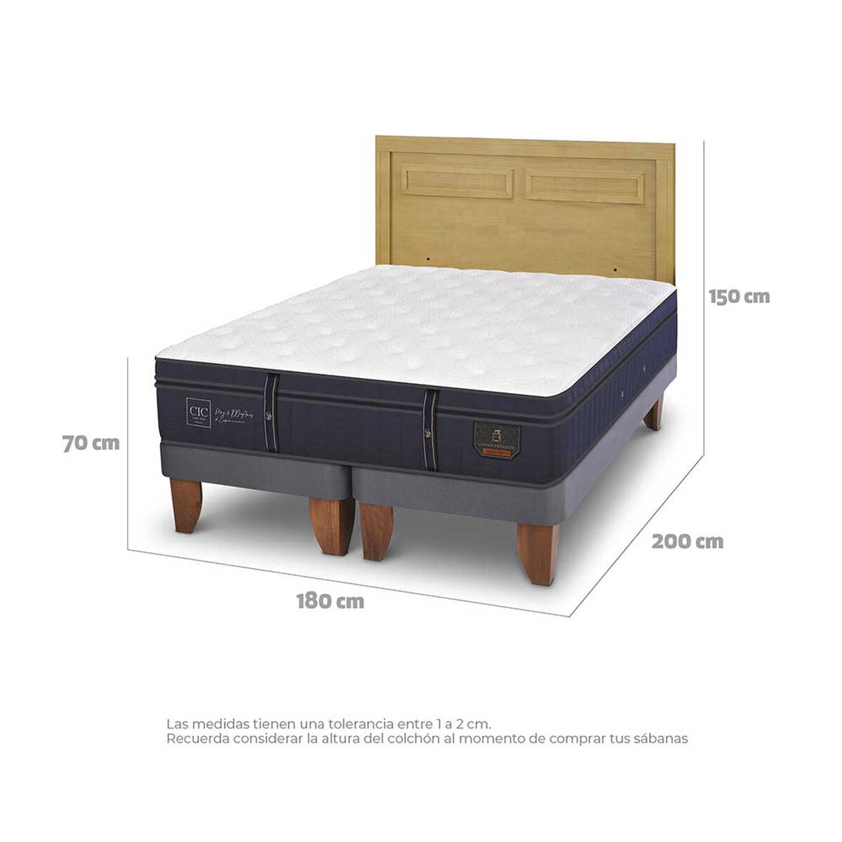 Cama Europea CIC Base Dividida King Grand Premium + Respaldo Milan Mostaza