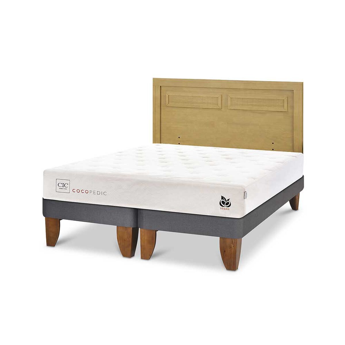 Cama Europea CIC Base Dividida 2 Plazas Cocopedic + Respaldo Milan Mostaza