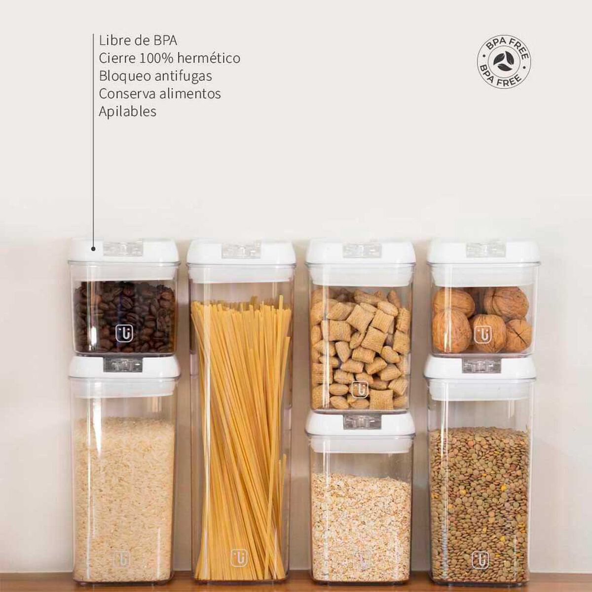 Pack 14 Contenedores de Alimento Simplit Herm&eacute;ticos Pl&aacute;stico Blanco