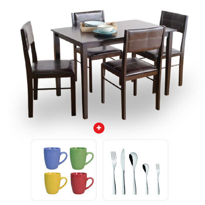 Combo Juego de Comedor Casanova Roma 4 Sillas + Juego de Cubiertos Zibel K-3650 30 Piezas + Set 4 Mugs Casanova MG-0518 Colores
