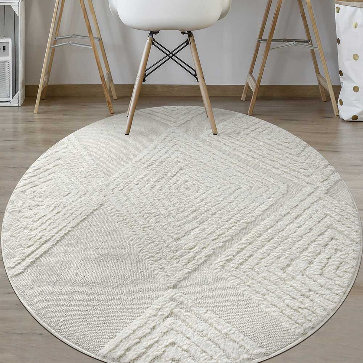 Alfombra Redonda Modalfo Palafito Blanca 160 x 160 cm