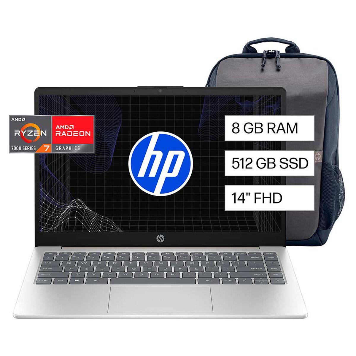Notebook HP 14-em0015la AMD Ryzen 7 8GB 512GB SSD 14" + Mochila HP Travel