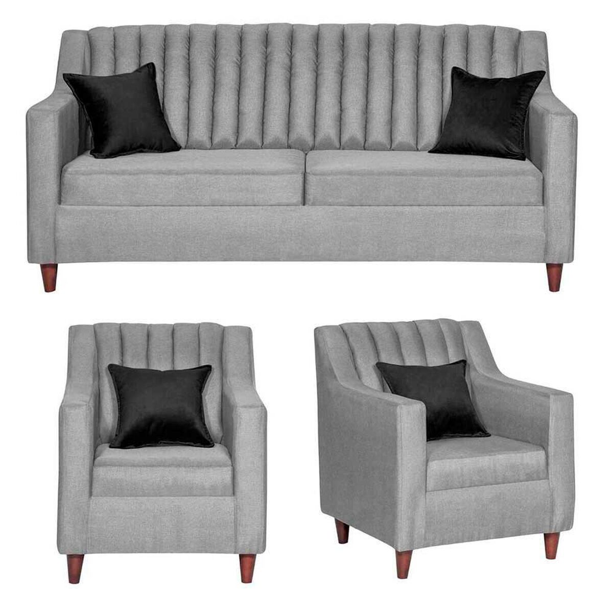 Juego de Living Dise&ntilde;o A&M Home Isabella Sof&aacute; 3 Cuerpos + 2 Sillones1 Cuerpo Gris