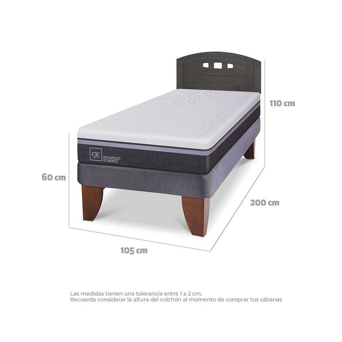 Cama Europea CIC 1,5 Plazas Ortopedic Advance + Respaldo Gales