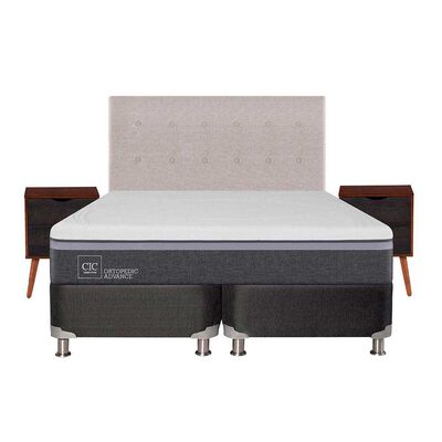 Box Spring CIC Base Dividida 2 Plazas Ortopedic Advance + Respaldo + 2 Veladores Tigris