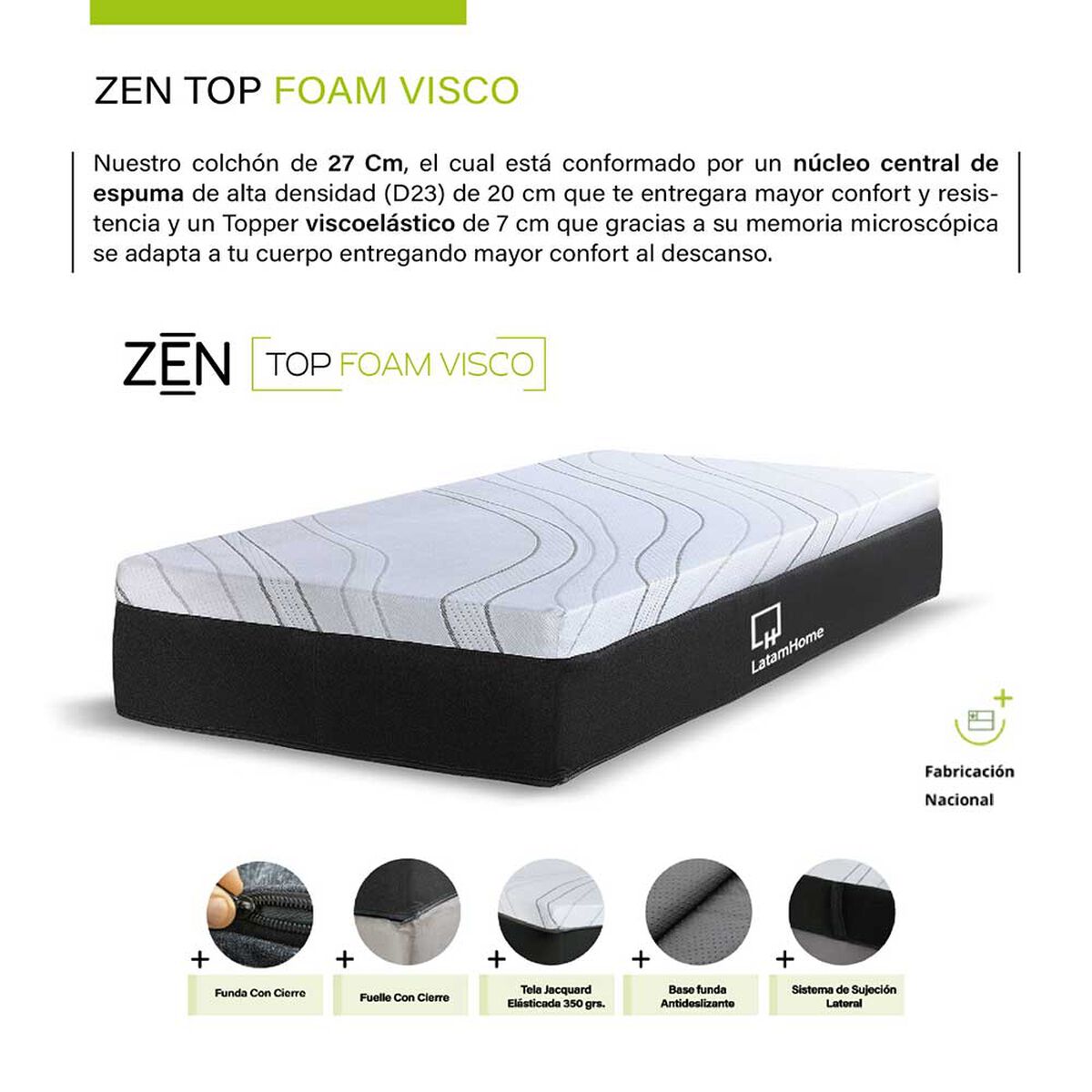Camarote Latam Home Desmontable Top Foam Visco 1 Plaza Zen