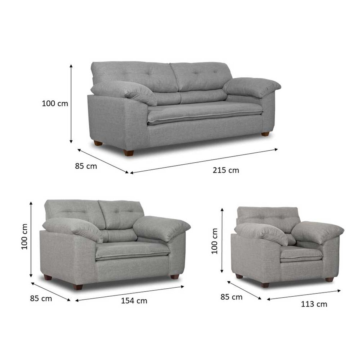 Juego de Living Innovamuebles Liverpool Córdoba Sofá 3 Cuerpos + Sofá 2 Cuerpos + Butaca 1 Cuerpo 1 Cuerpo Gris Claro 
