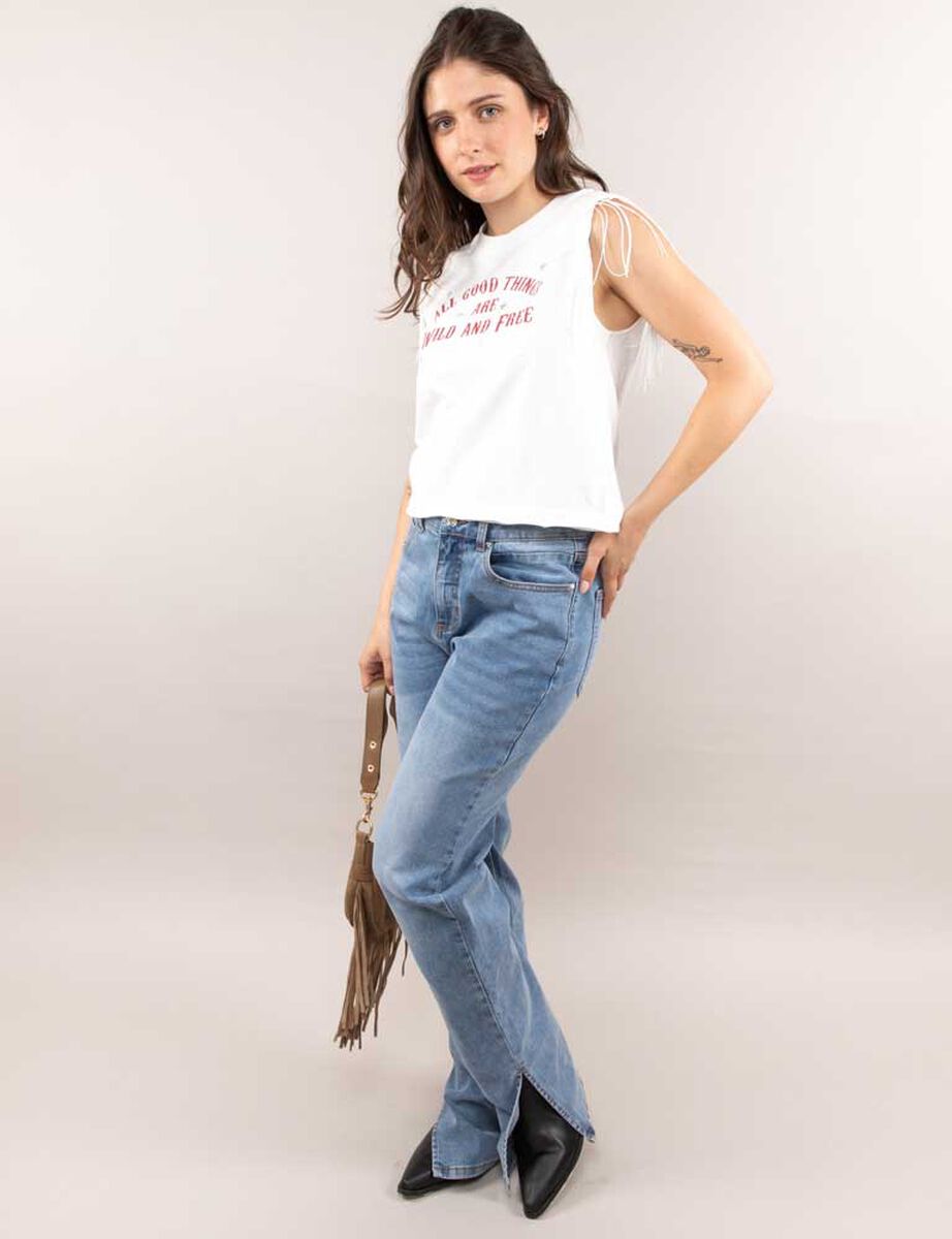 Polera Con Estampado Sin Mangas Flecos Mujer Icono