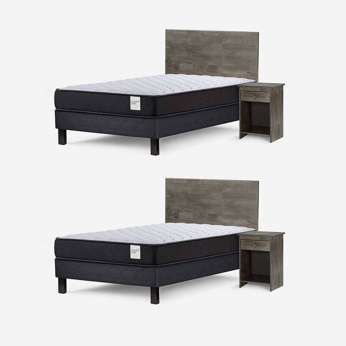 Camas Europeas Dúplex Rosen 1,5 Plazas Wave + Respaldo + Velador Tabor Grafito
