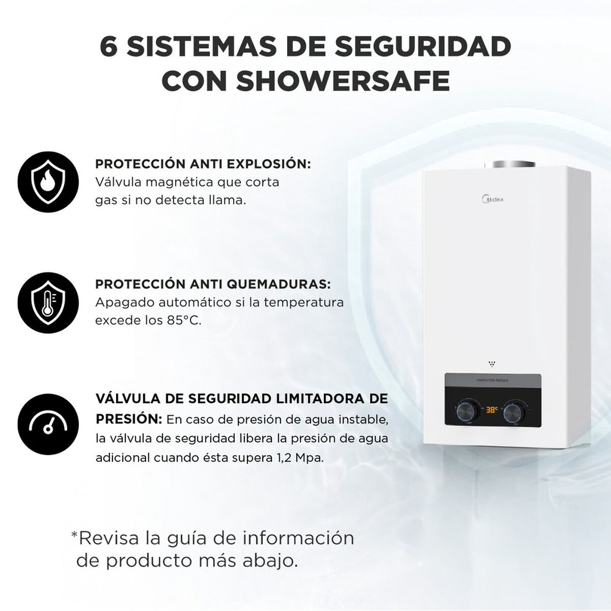 Calefont Gas Licuado Midea MGWH7-14MDNCLW-GL Tiro Natural 7 lts.