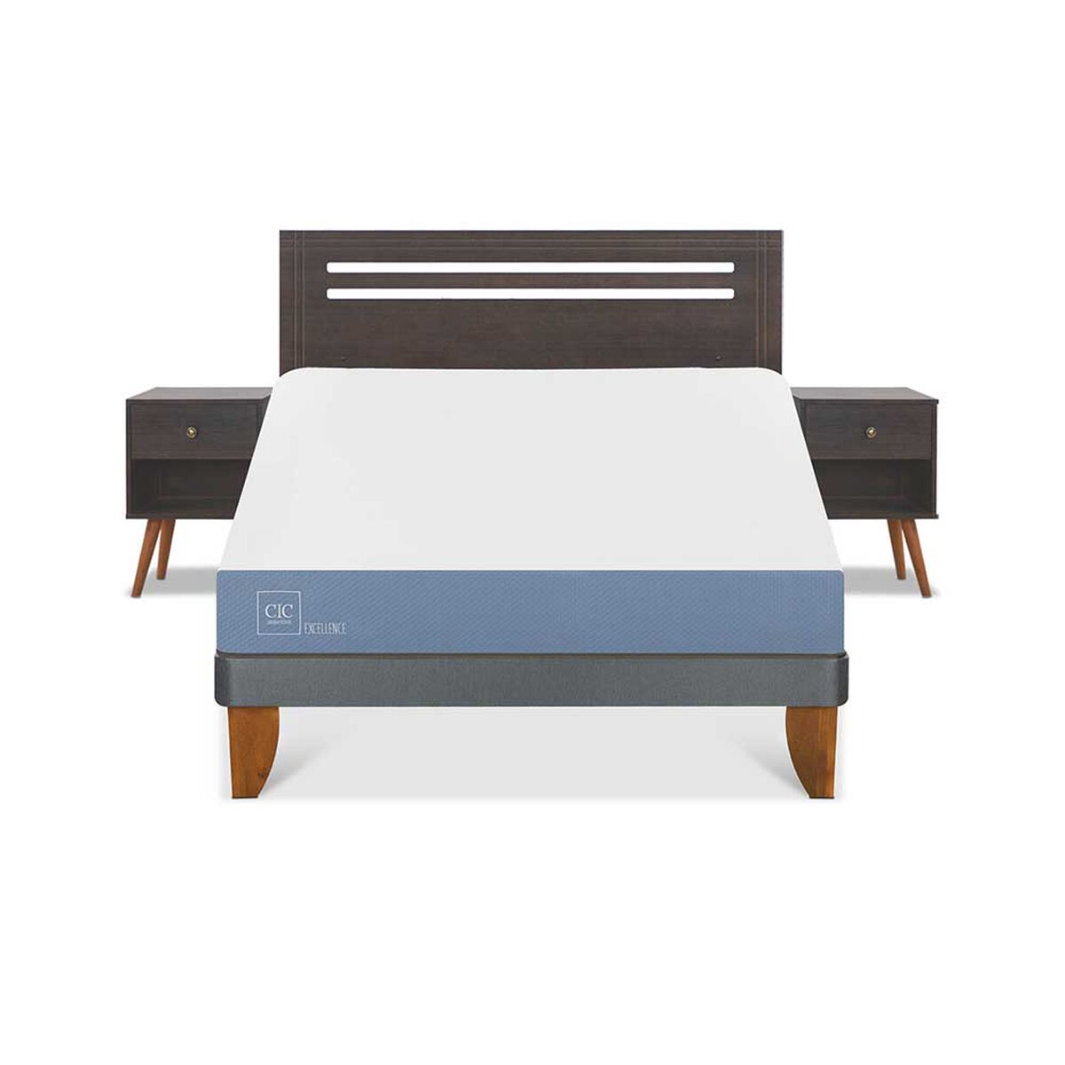 Cama Europea CIC 2 Plazas Excellence + Respaldo + 2 Veladores Munich