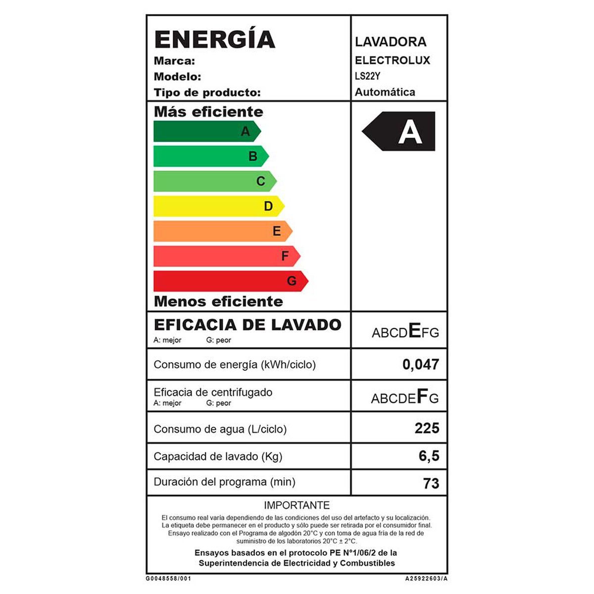 Lavadora Autom&aacute;tica Electrolux LS22Y 22 kg.