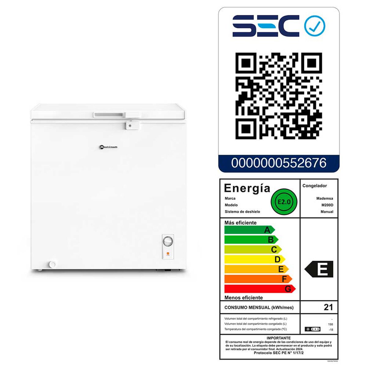Freezer Horizontal Mademsa M200D 198 lts&nbsp;