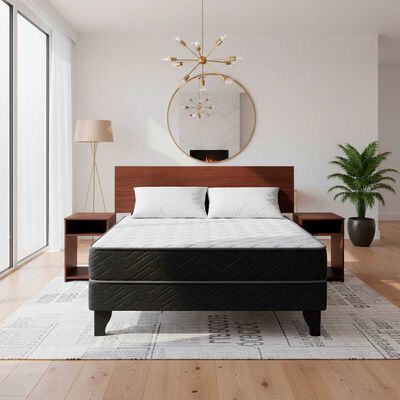Combo Cama Europea Celta 2 Plazas C&aacute;diz + Respaldo 2 Plazas + 2 Veladores Casanova + Pack Almohadas Casa Linda 65x45cm