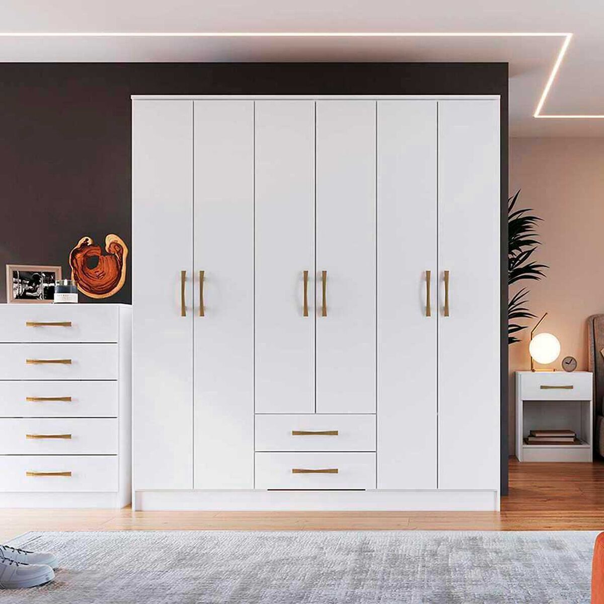 Cl&oacute;set Vekkahome Pequim 6 Puertas 2 Cajones Blanco