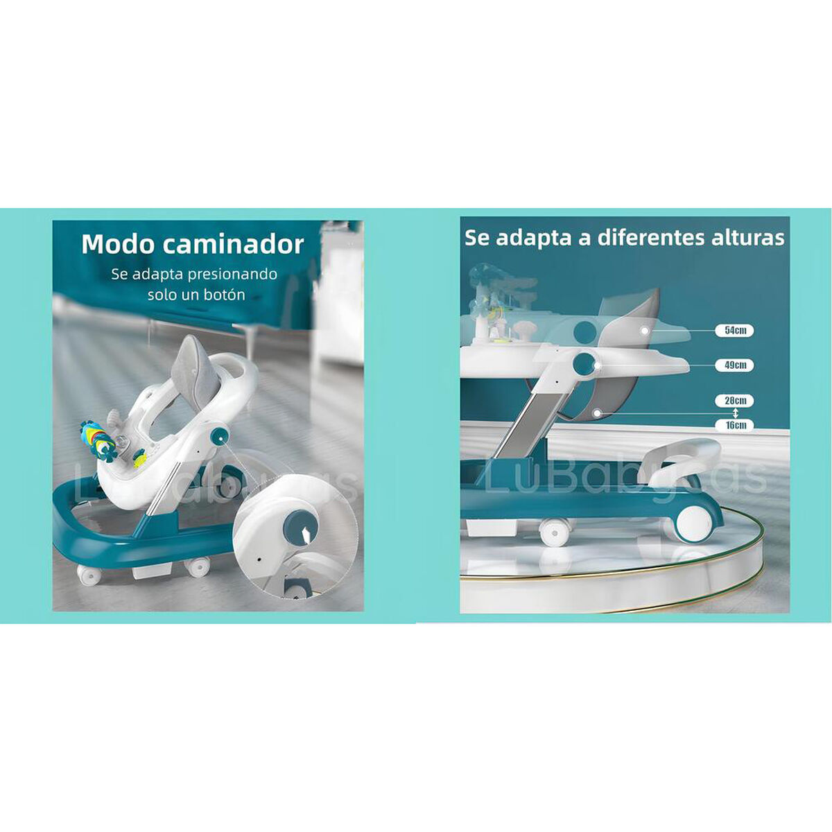 Andador Caminador Multifuncional 4 En 1 Lubabycas Burdeos