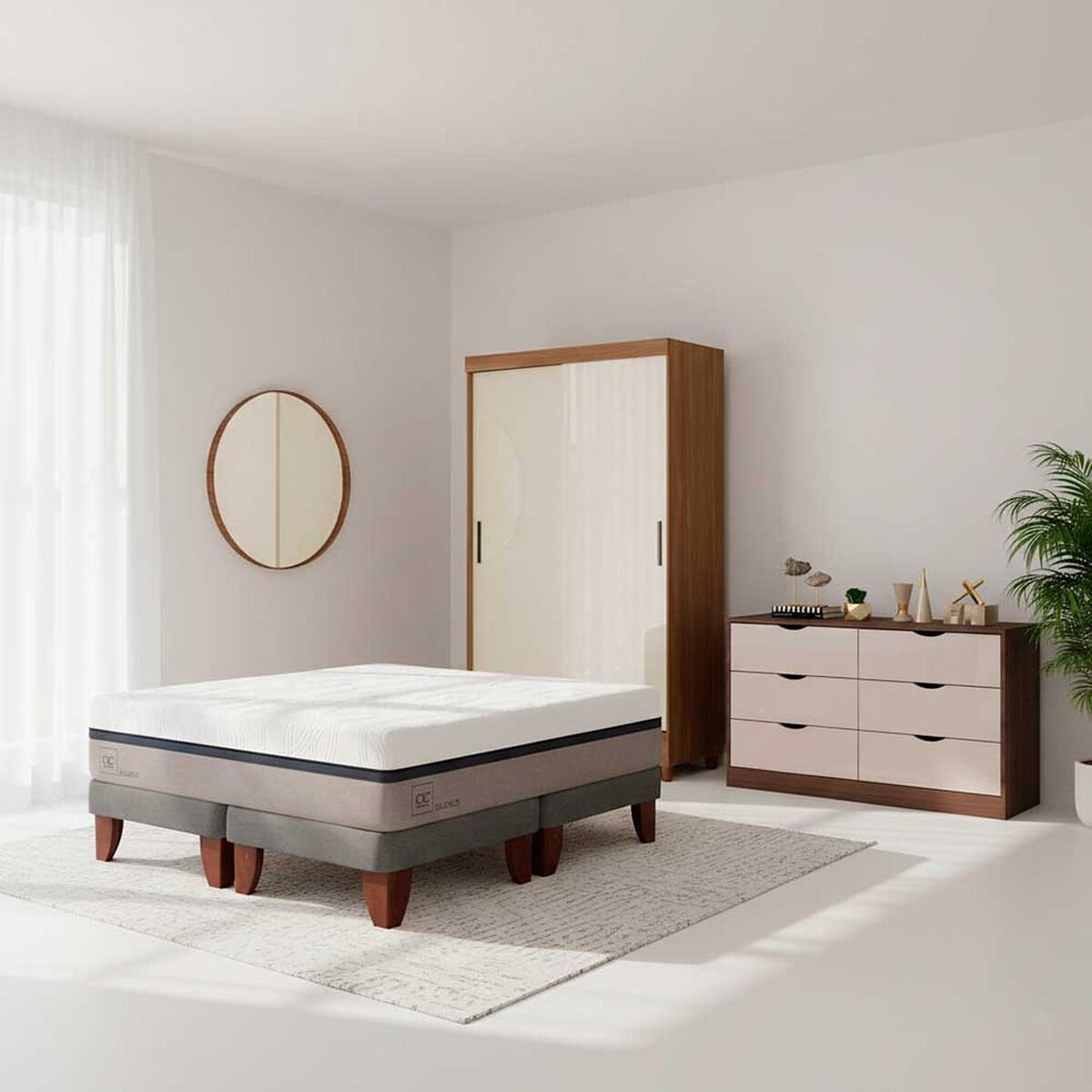 Combo Cama Europea CIC Base Dividida 2 Plazas Balance + Cl&oacute;set Casanova Fit 2 Puertas + C&oacute;moda Casanova Pisa 6 Cajones