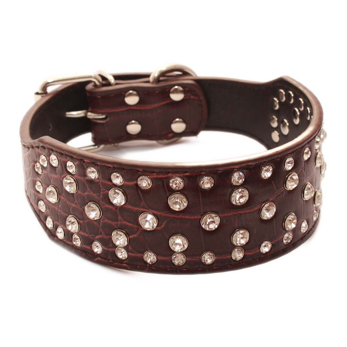 Collar Mascan Grueso con Diamantes Eco Cuero para Perro