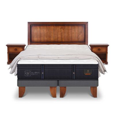 Cama Europea CIC Base Dividida S&uacute;per King Grand Premium + Respaldo + Veladores + Plum&oacute;n Ganso