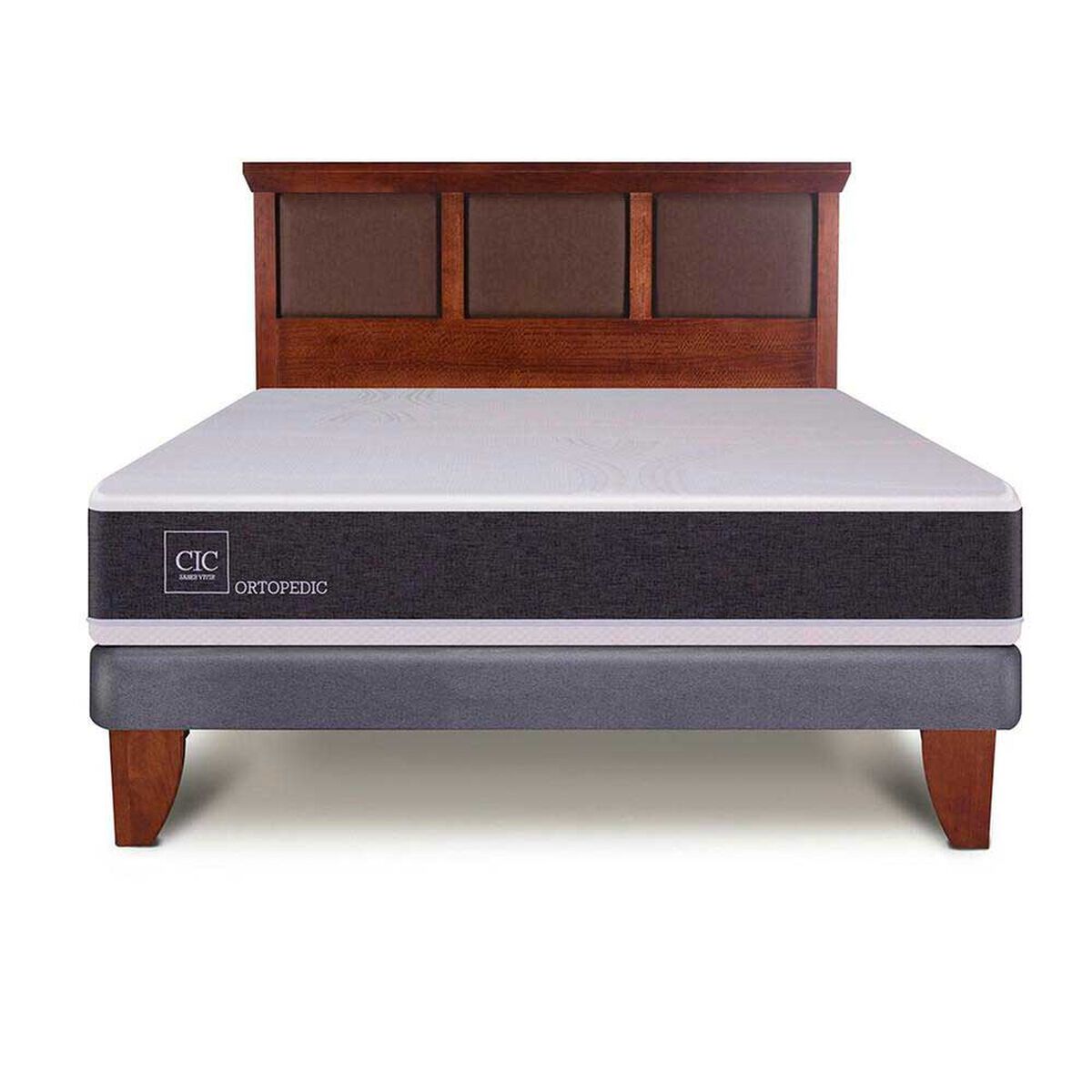 Cama Europea CIC 2 Plazas New Ortopedic + Respaldo New Torino Caramelo