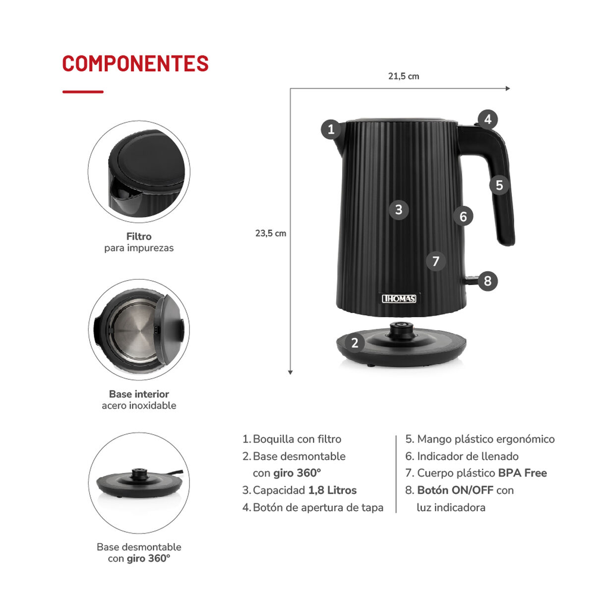 Hervidor Thomas TH-4343N 1,8 lts