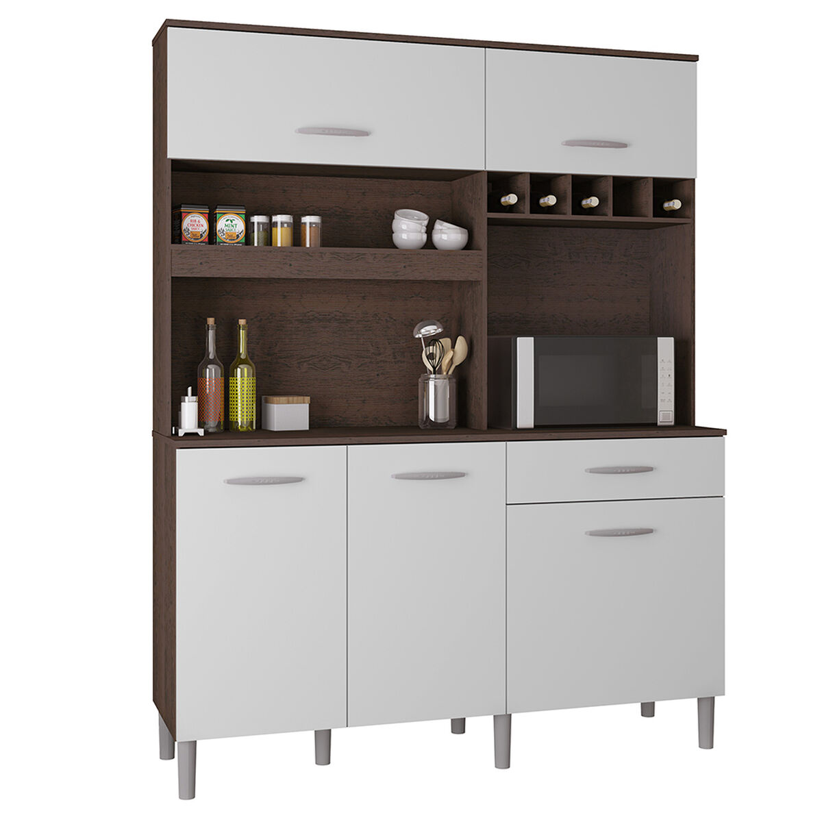 Mueble de Cocina Vekkahome Cristo 5 Puertas 5 Cajones Blanco Café