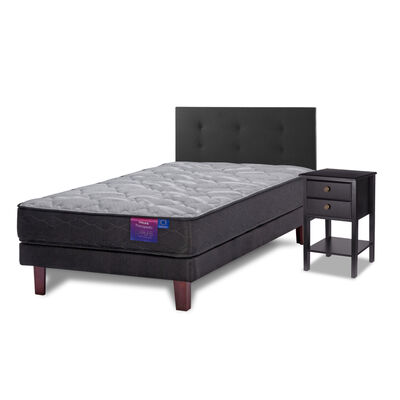 Cama Europea Flex 1,5 Plazas Therapedic Plus  + Respaldo Royal Negro + Velador Rover