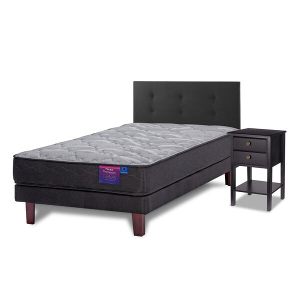 Cama Europea Flex 1,5 Plazas Therapedic Plus  + Respaldo Royal Negro + Velador Rover
