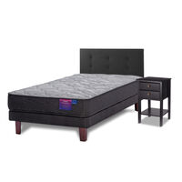 Cama Europea Flex 1,5 Plazas Therapedic Plus + Respaldo Royal Negro + Velador Rover