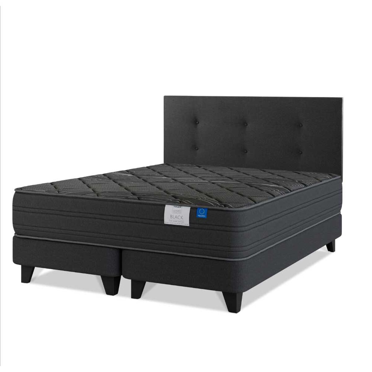 Cama Europea Flex Base Dividida 2 Plazas Black + Respaldo