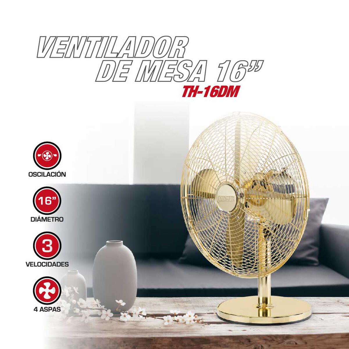 Ventilador de Mesa Thomas TH-16DM Gold
