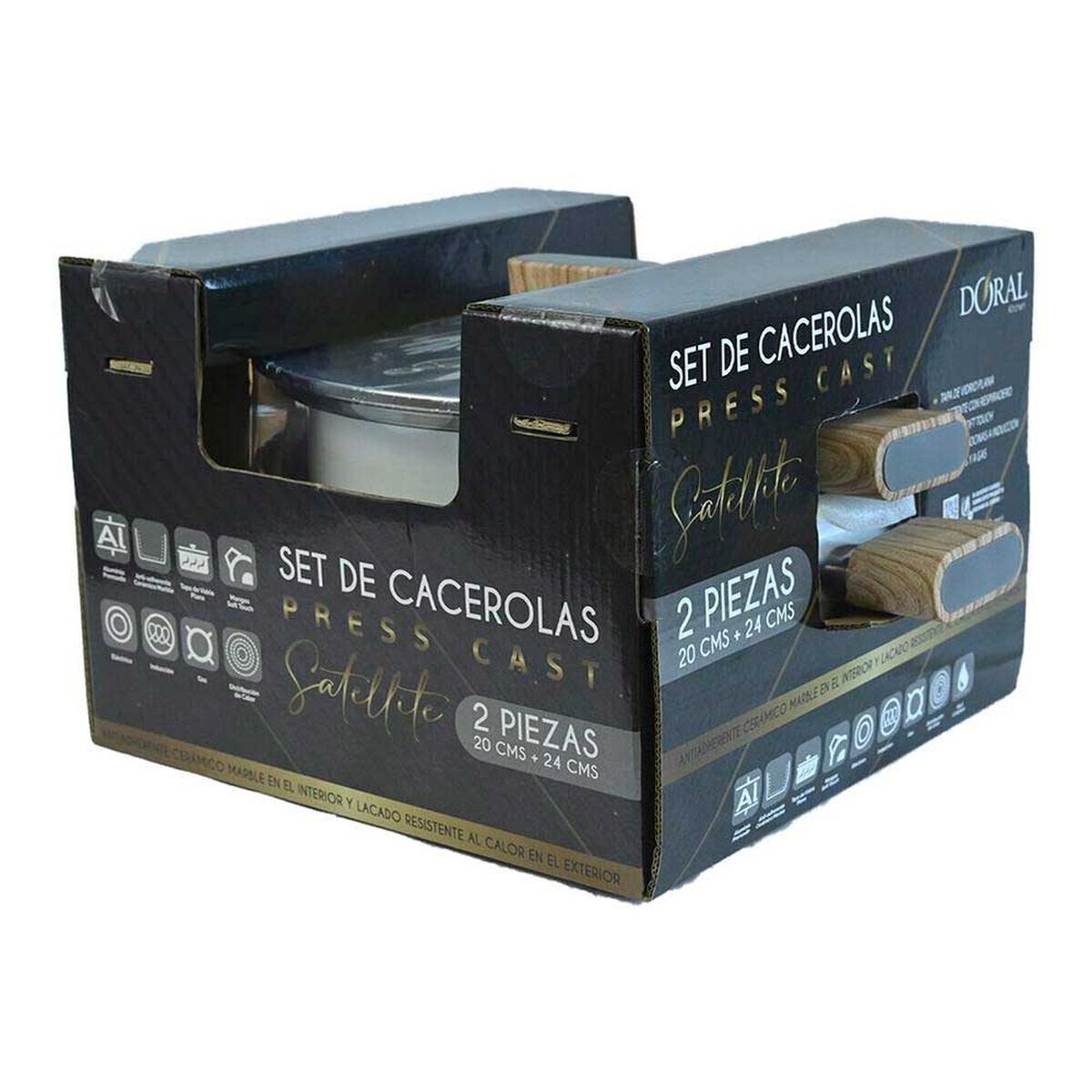 Set Cacerolas Aluminio Prensado Doral Satellite 20 y 24 Litros Crema