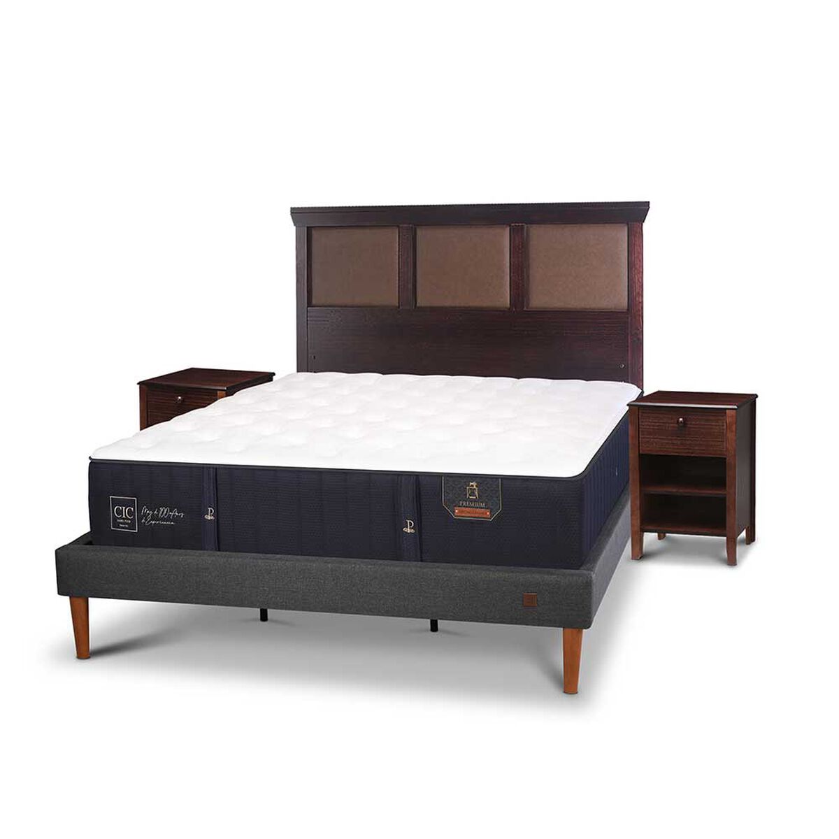 Cama Europea CIC King Premium + Respaldo + Veladores