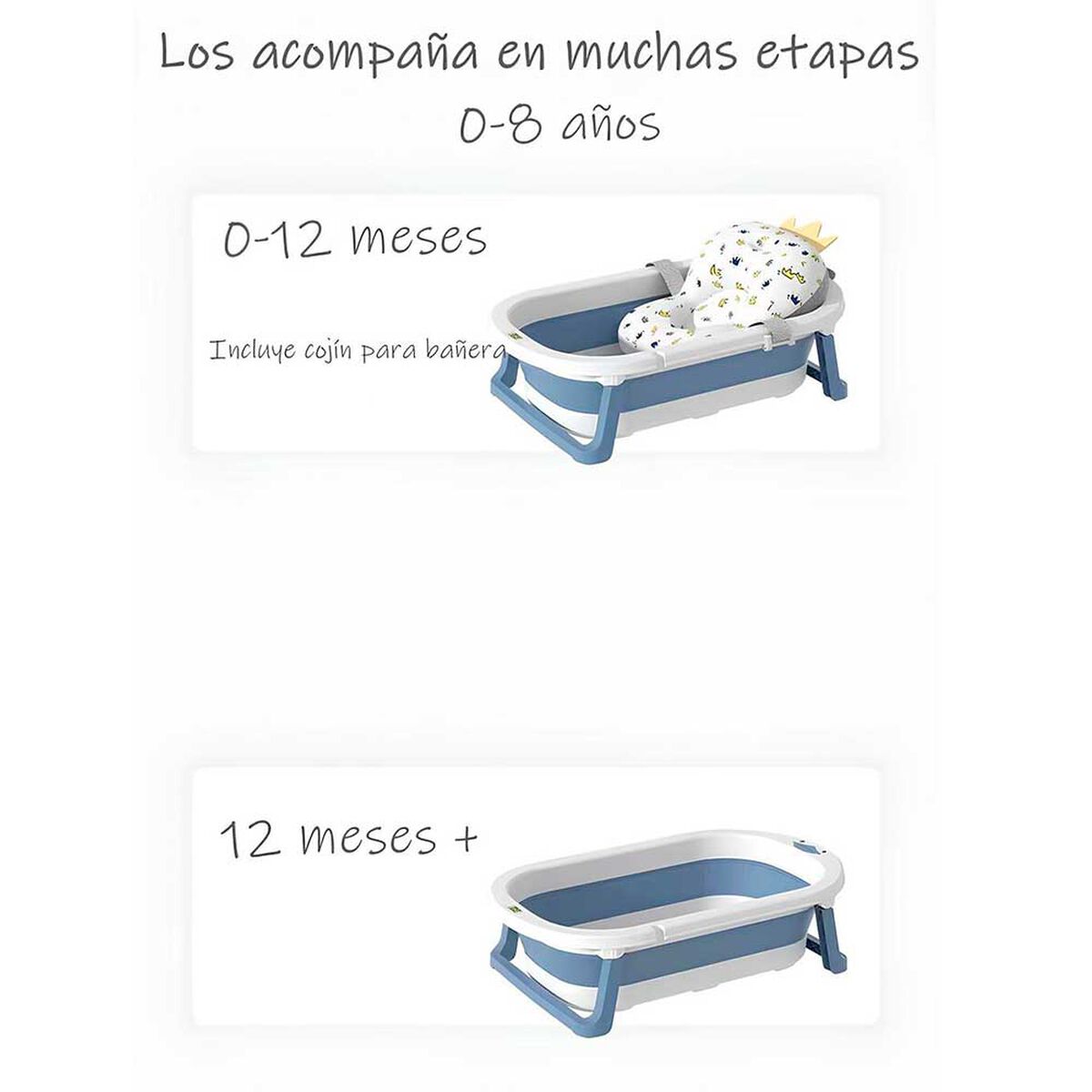 Bañera Plegable con Termómetro, Cojin y más Accesorios Azul
