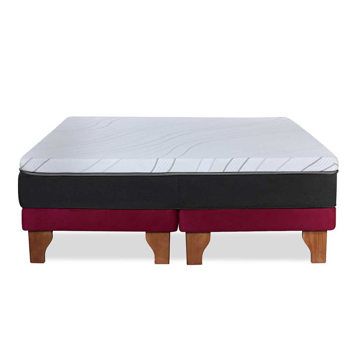 Cama Europea Latam Home Base Dividida Súper King Zen Top Foam Visco Velvet Burdeo
