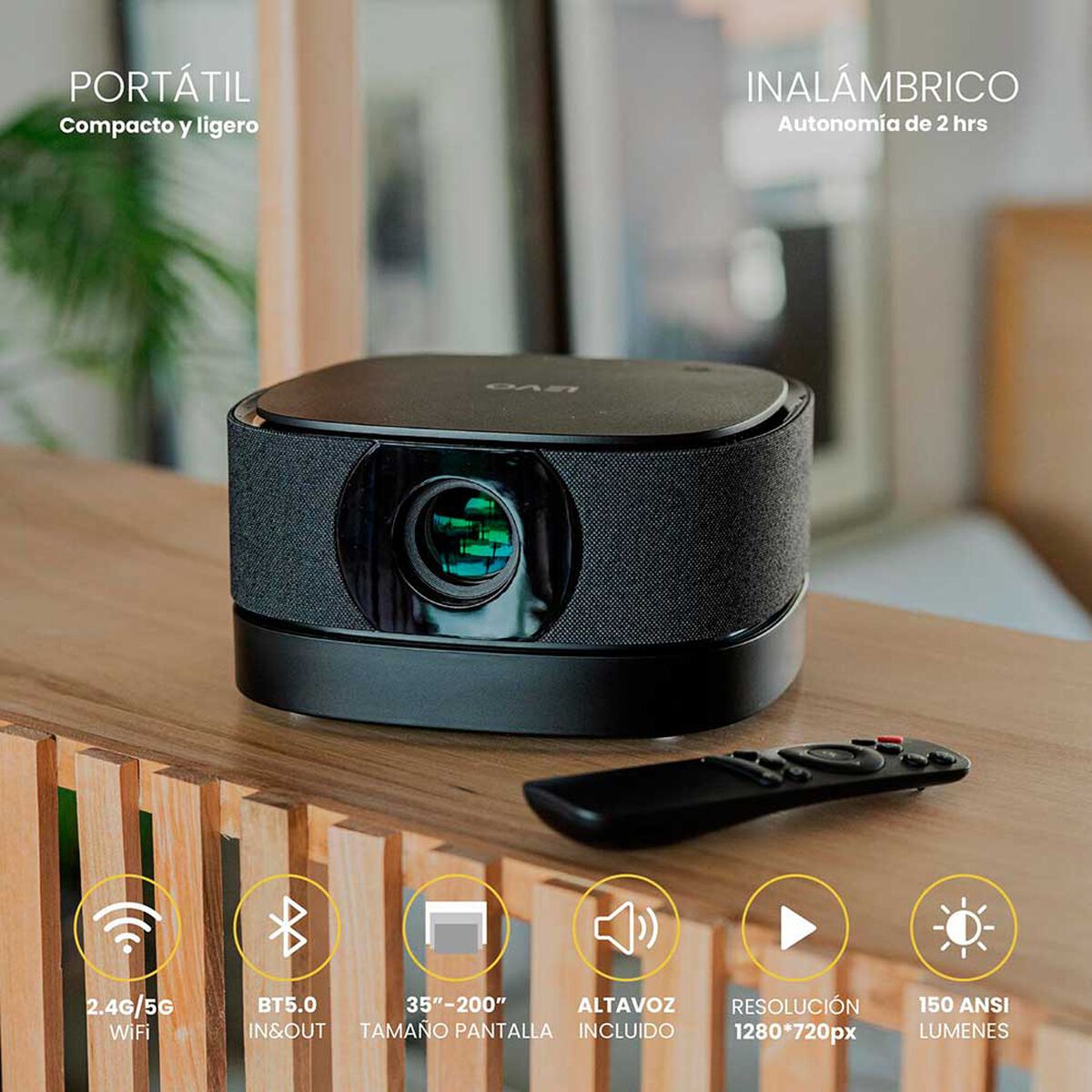 Proyector Portatil Lumix 9000lm + Telón Electrico 60" LEVO