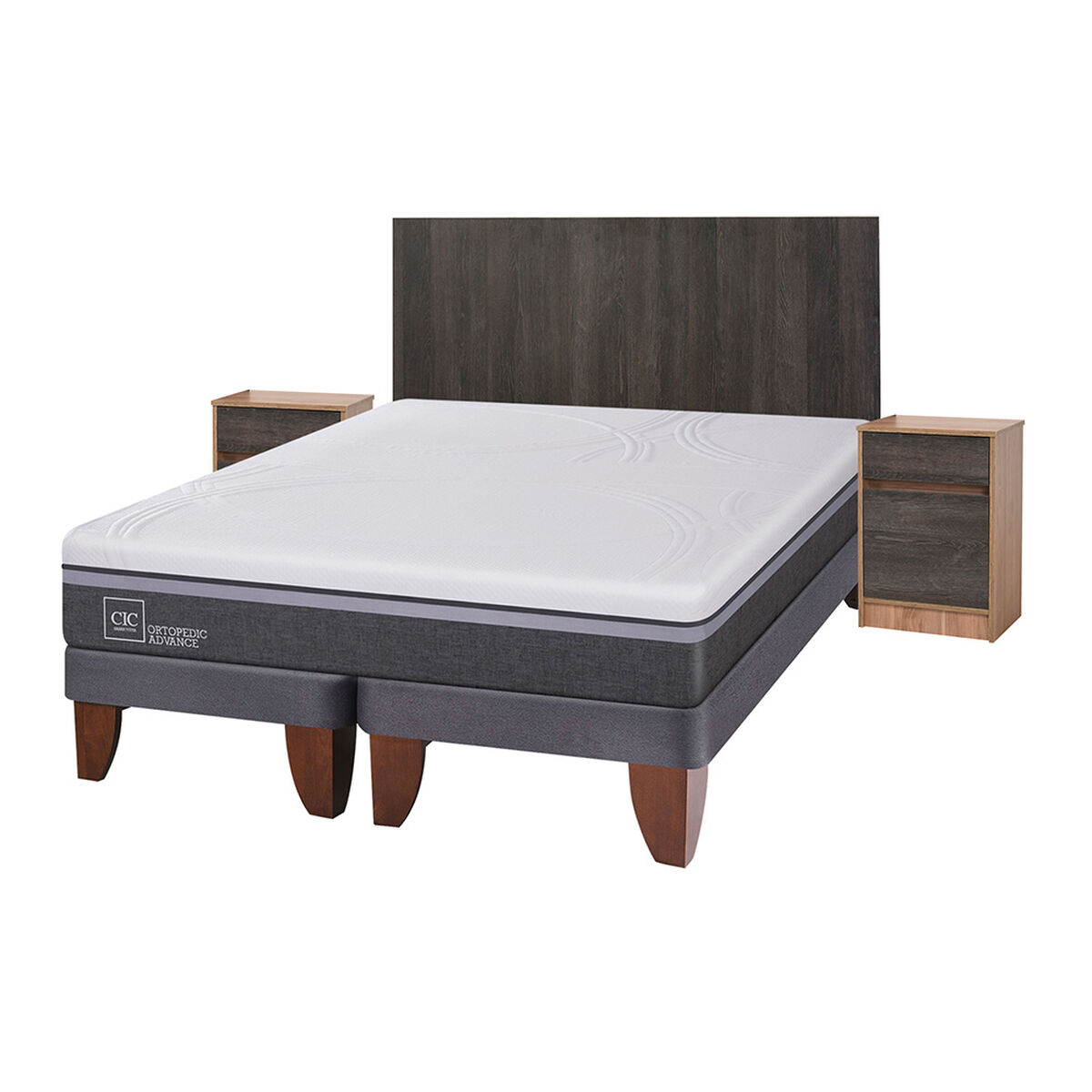 Cama Europea CIC Base Dividida 2 Plazas Ortopedic Advance + Respaldo + 2 Veladores