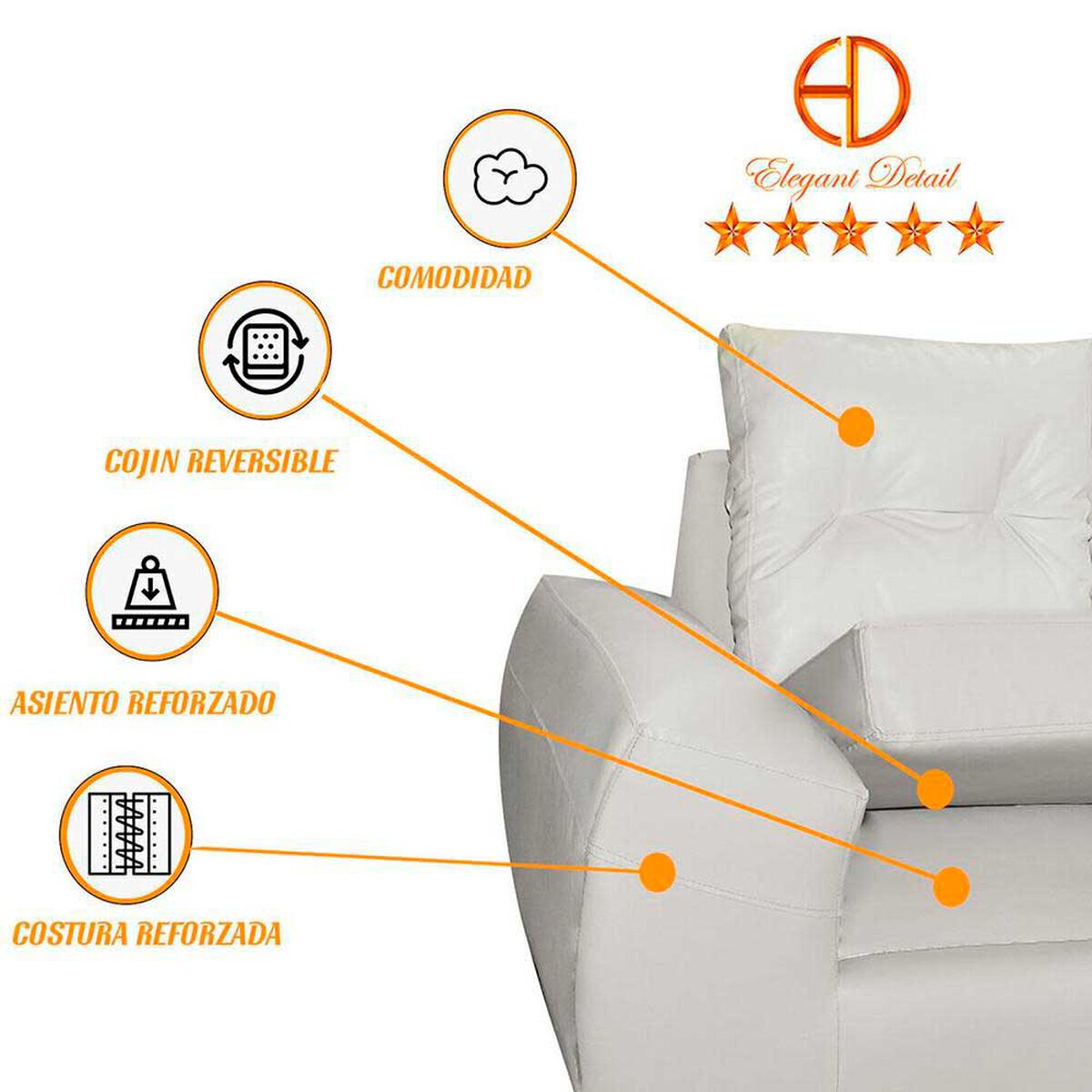 Seccional Izquierdo Elegant Houston Cheise PU 5 Cuerpos Tostado