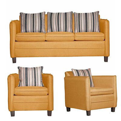 Imagen 1 del producto Juego de Living Ruzam Mobel Barcelona Sofá 3 Cuerpos + Dos Sillones 1 Cuerpo Lino Mostaza