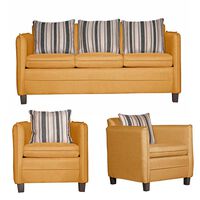 Juego de Living Ruzam Mobel Barcelona Sofá 3 Cuerpos + Dos Sillones 1 Cuerpo Lino Mostaza