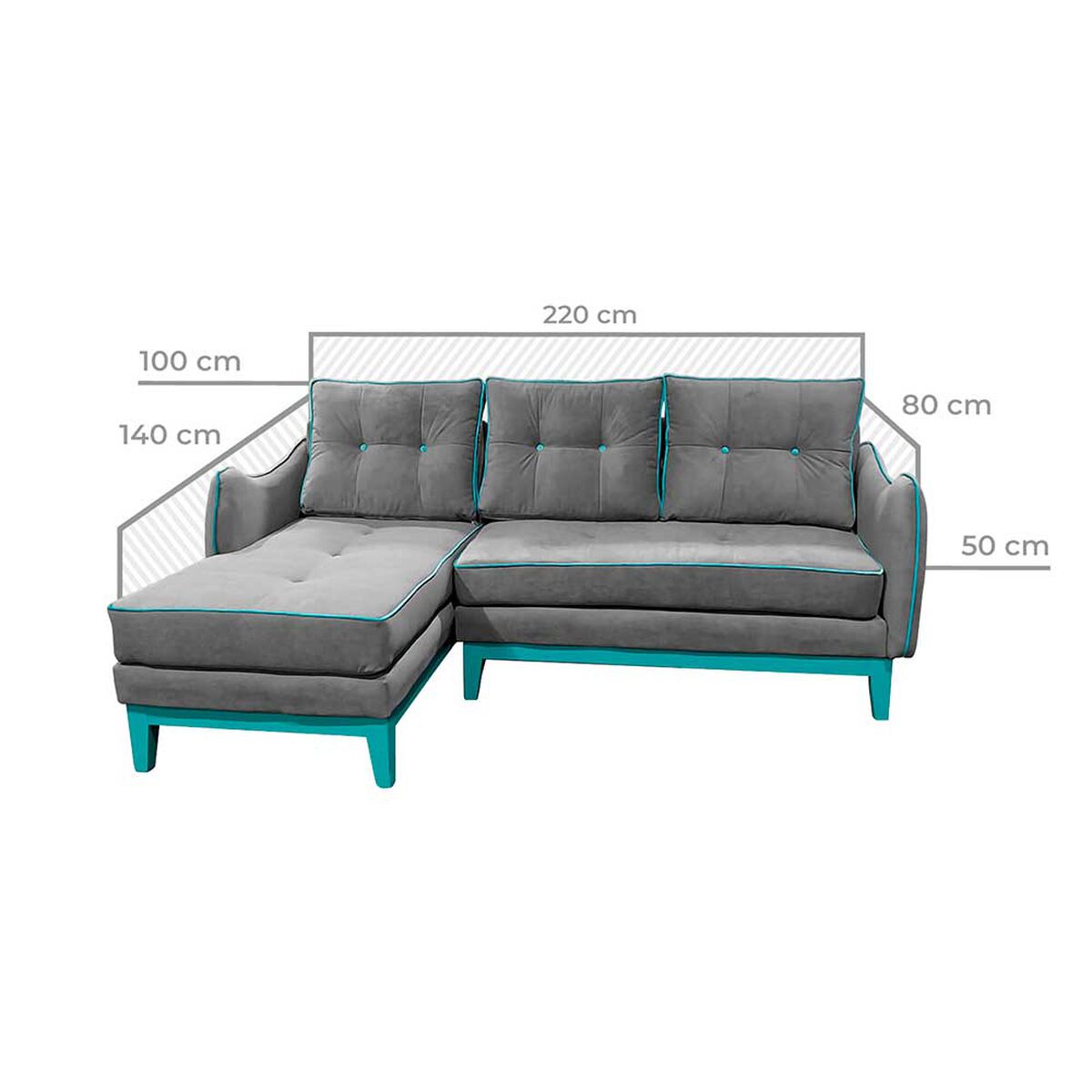 Sofá Seccional Izquierdo Living Factory Vintage 3 Cuerpos Gris