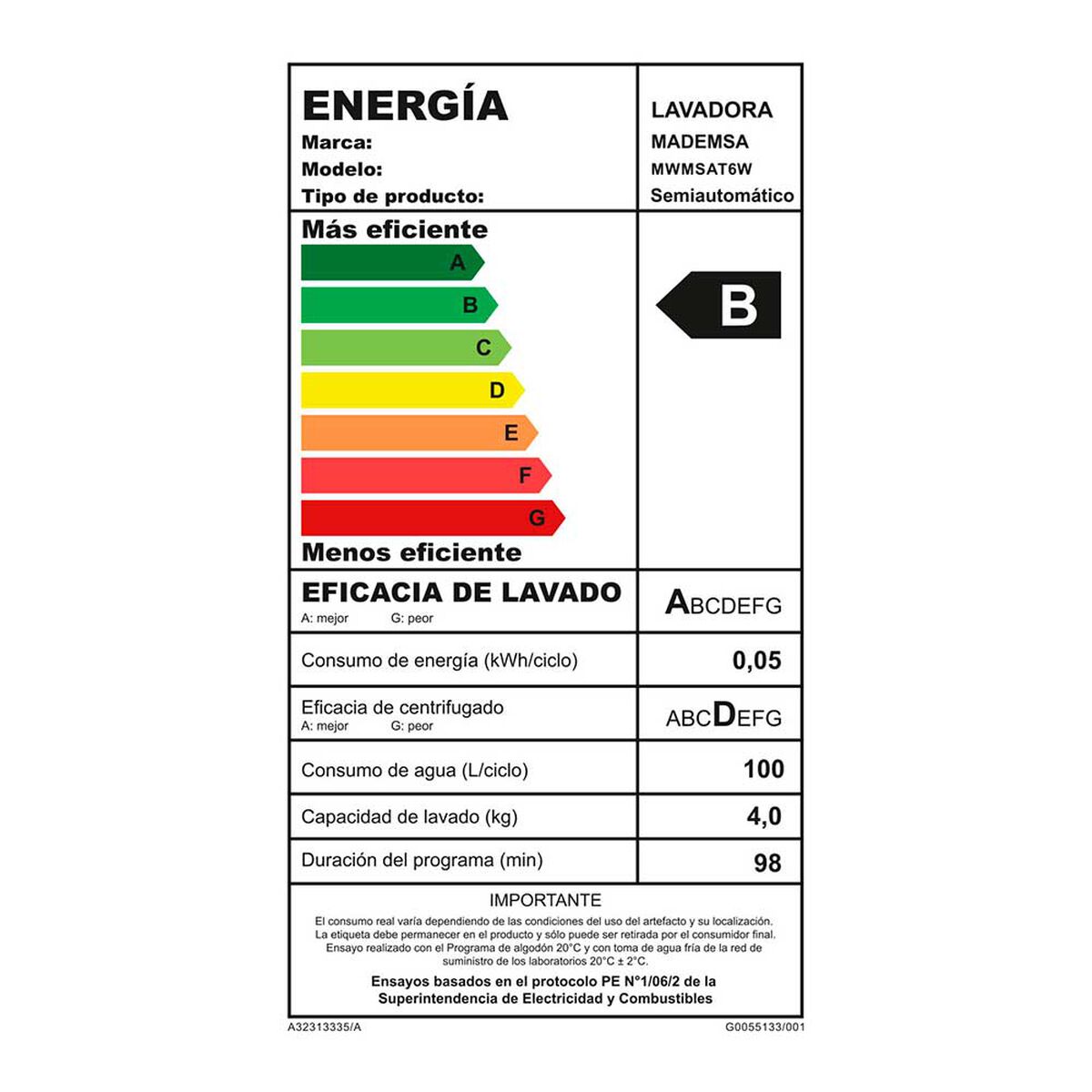 Lavadora Semi Autom&aacute;tica Mademsa MWMSAT6W 6 kg