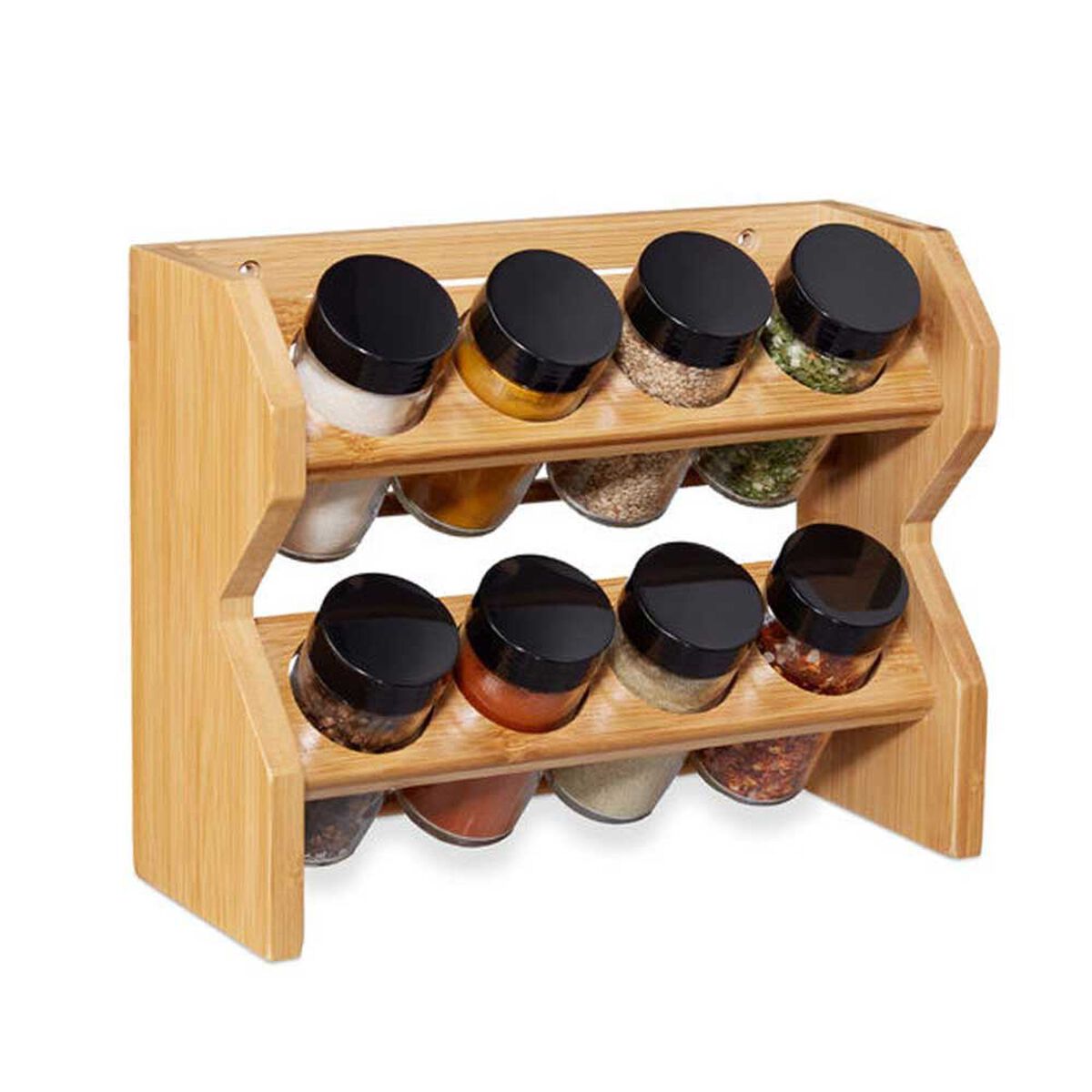 Especiero de Condimentos Madera 8 Frascos Vidrio Simplit