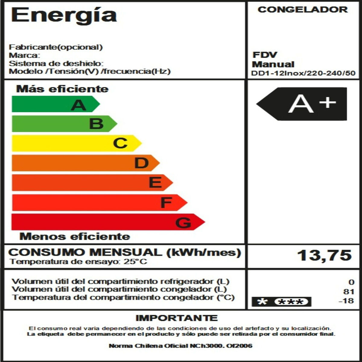 Freezer Vertical FDV Elegance 2.0 81 L